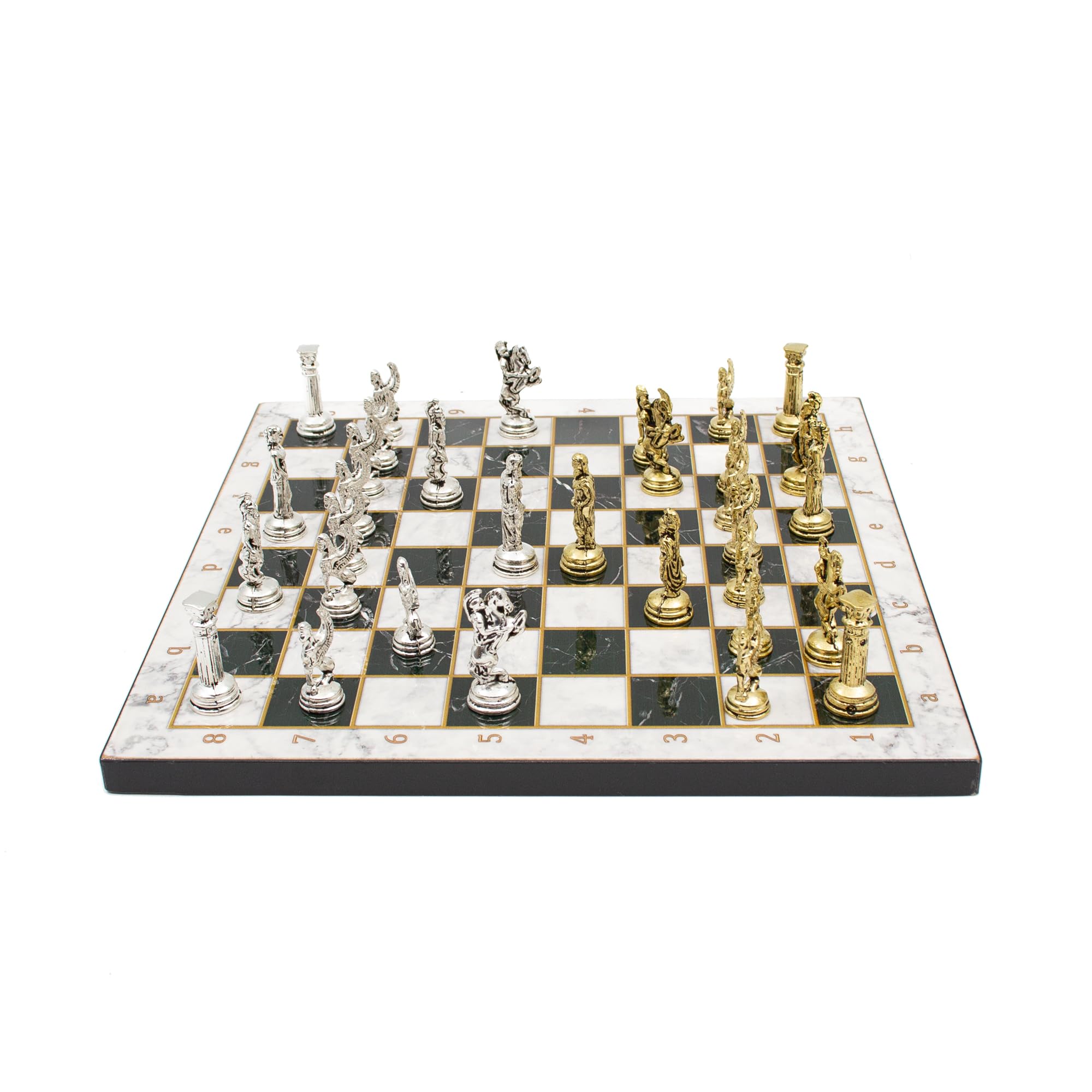 GrandGiftStore Marble Design Chess Set,Wooden Chess Board, Roma Metal Chess Pieces, Wooden Clasic Chess Set/White