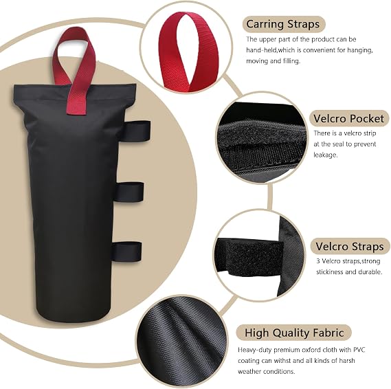 Canopy Weights Set of 4，Heavy Duty Canopy Weight Bags (120 lbs) for Ez Pop up Canopy Tent Outdoor Instant Canopies, Set of 4, Black Red Handle (without Sand)