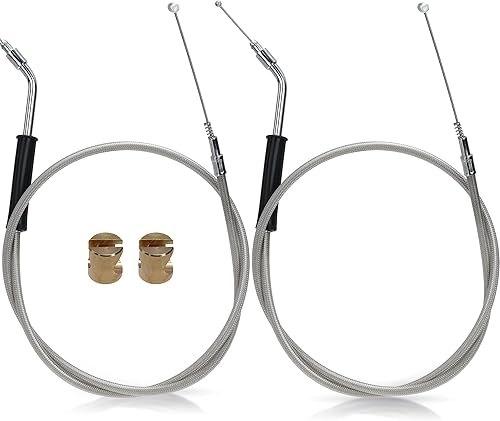 Miniatura 9 de MoKitDora Juego de cables de ralentí del acelerador con revestimiento de vinilo negro trenzado de acero inoxidable de 38.4 pulgadas para manillar