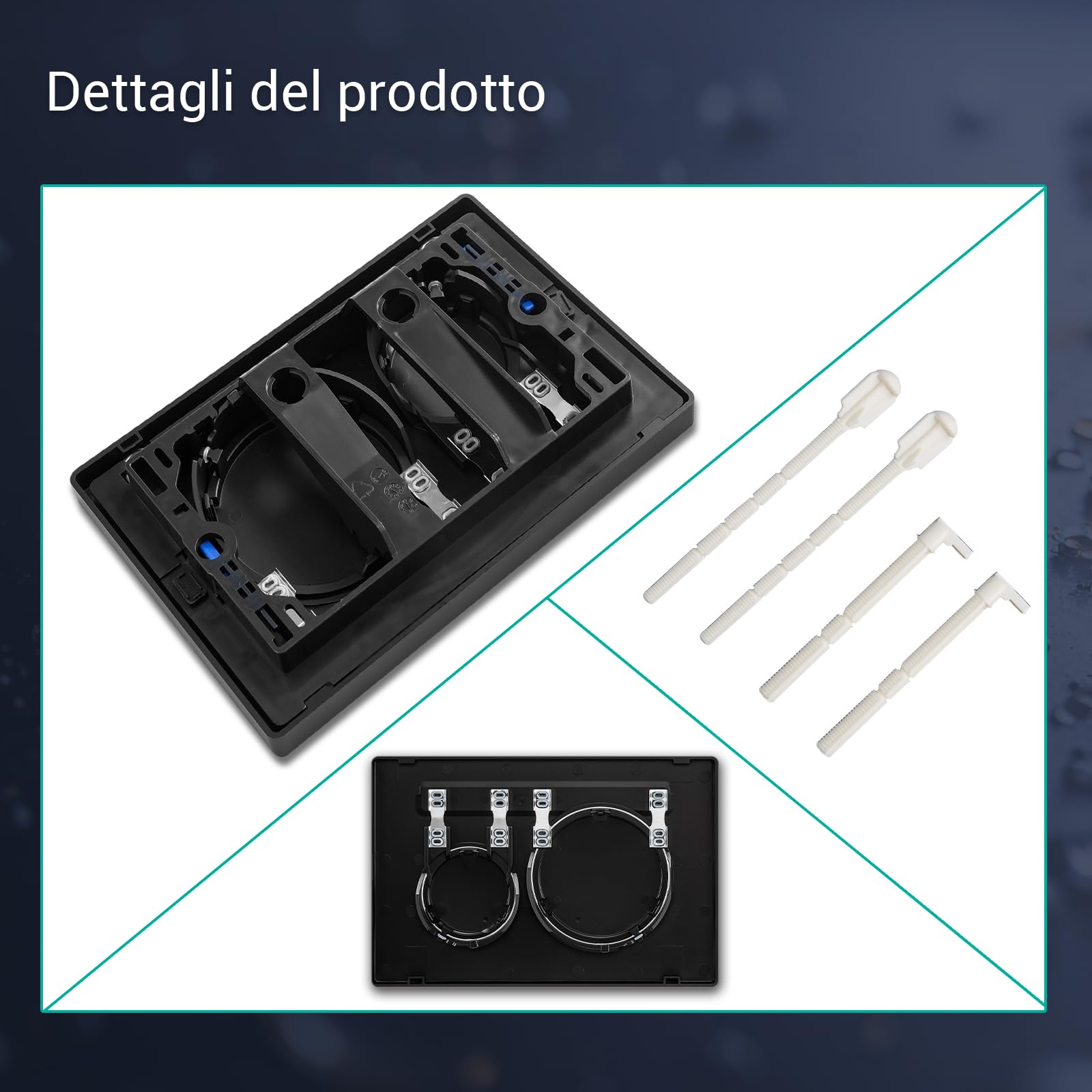 Empyreal piastra di Ricambio per Pannello Frontale del Cassetta del WC, con Set di Aste di Scarico e Telaio di Fissaggio, Per Geberit Sigma 20 Serie 115.882, Doppio Scarico, 1 Pezzo (Nero)