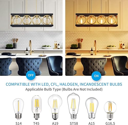 Miniatura 5 de XINGQI Lámpara de araña rectangular moderna, iluminación de isla de cocina de granja, lámpara colgante industrial rústica de 4 luces, colgante