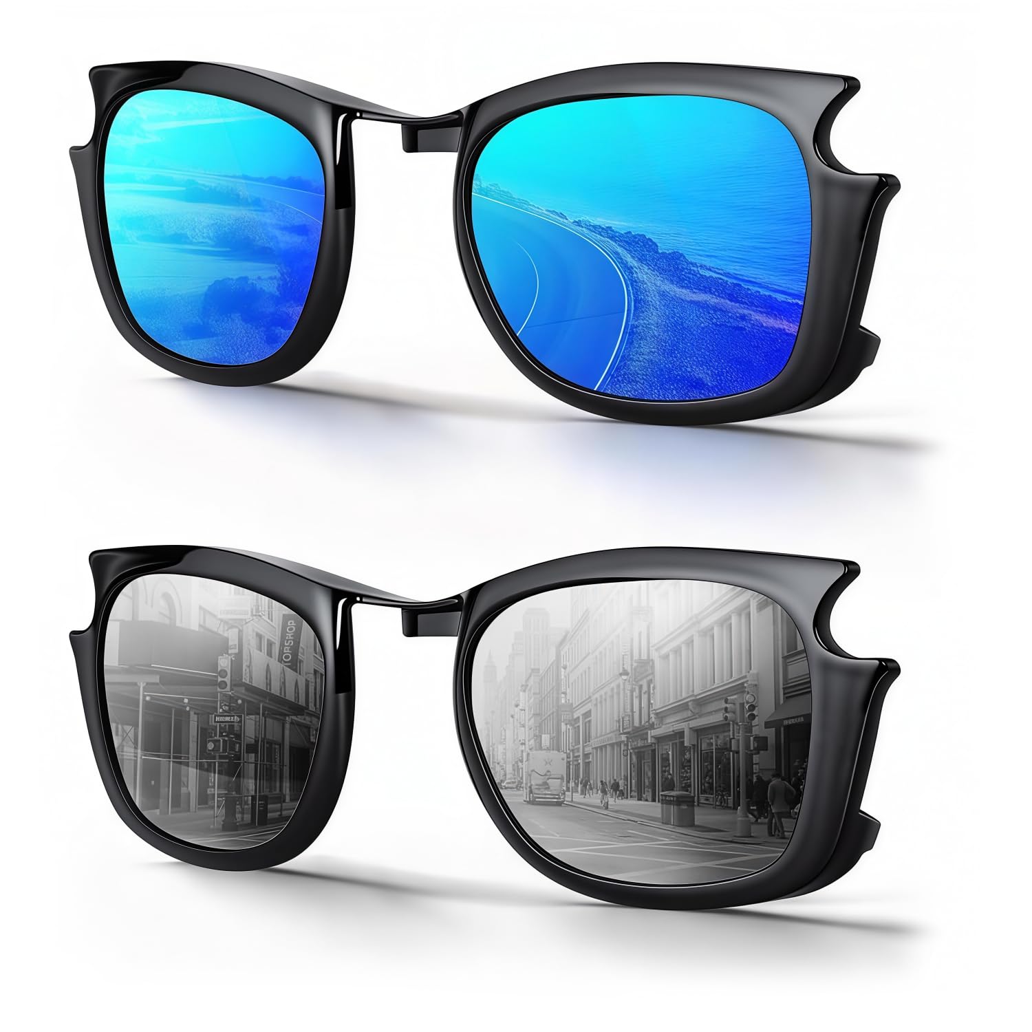ZORBES® 2Pcs Polarized Clip for Ray-Ban Meta Wayfarer&Gen 2 Smart Glasses | Shiny Black Frame Snap-on Clip for Rayban Meta Wayfarer & Gen 2 (RW4006/RW4012, M, 50-22) Smart Glasses (Silver+Blue)-image-42