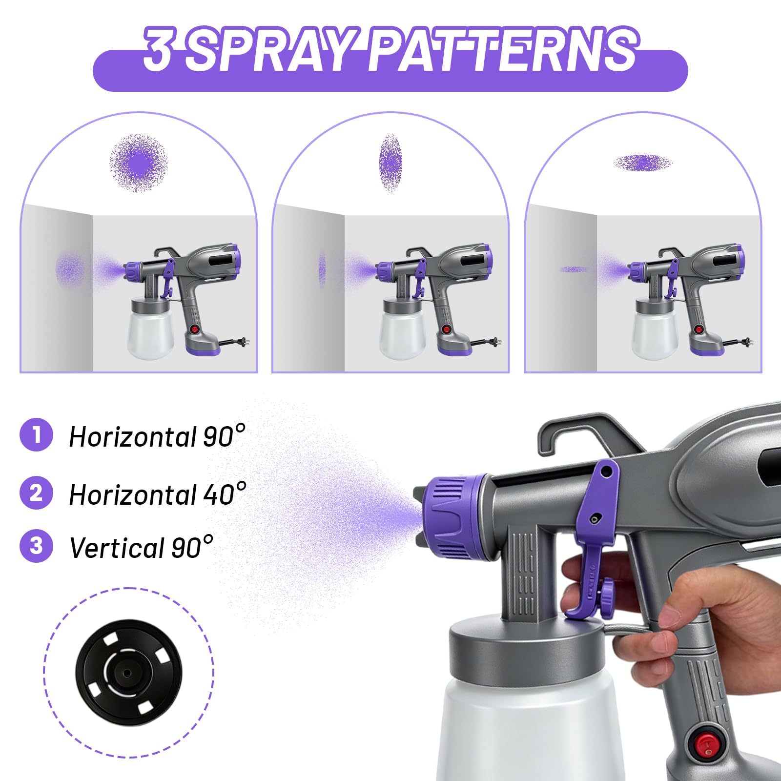 Sistema de pulverización de pintura, pulverizador eléctrico ultraligero con depósito de 800 ml, pistola de pintura eléctrica con 5 boquillas, 3 patrones de pulverización, pistola de pulverización para