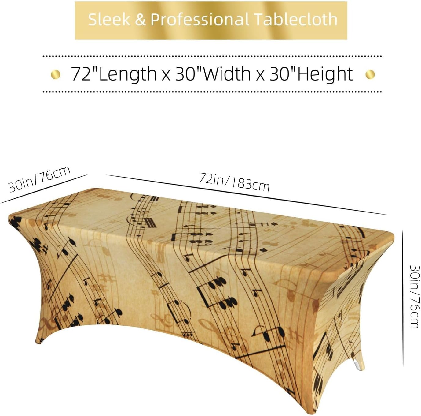 Famame Retro Piano Music Score Rectangular Fitted Tablecloth- 6Ft Stretch Spandex Table Covers Patio Design Tablecloths for Wedding Banquet Party (72Lx30Wx30H) image 3