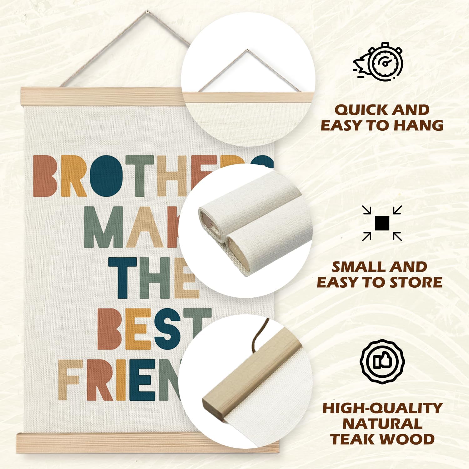 Supwhd Boys Room Decor, Nursery Wall Decor, Brothers Make The Best Friends Wall Art Poster Hanger Frame for Nursery Toddler Baby Little Boys Bedroom Playroom Game Room, 12x16 Inches image 5