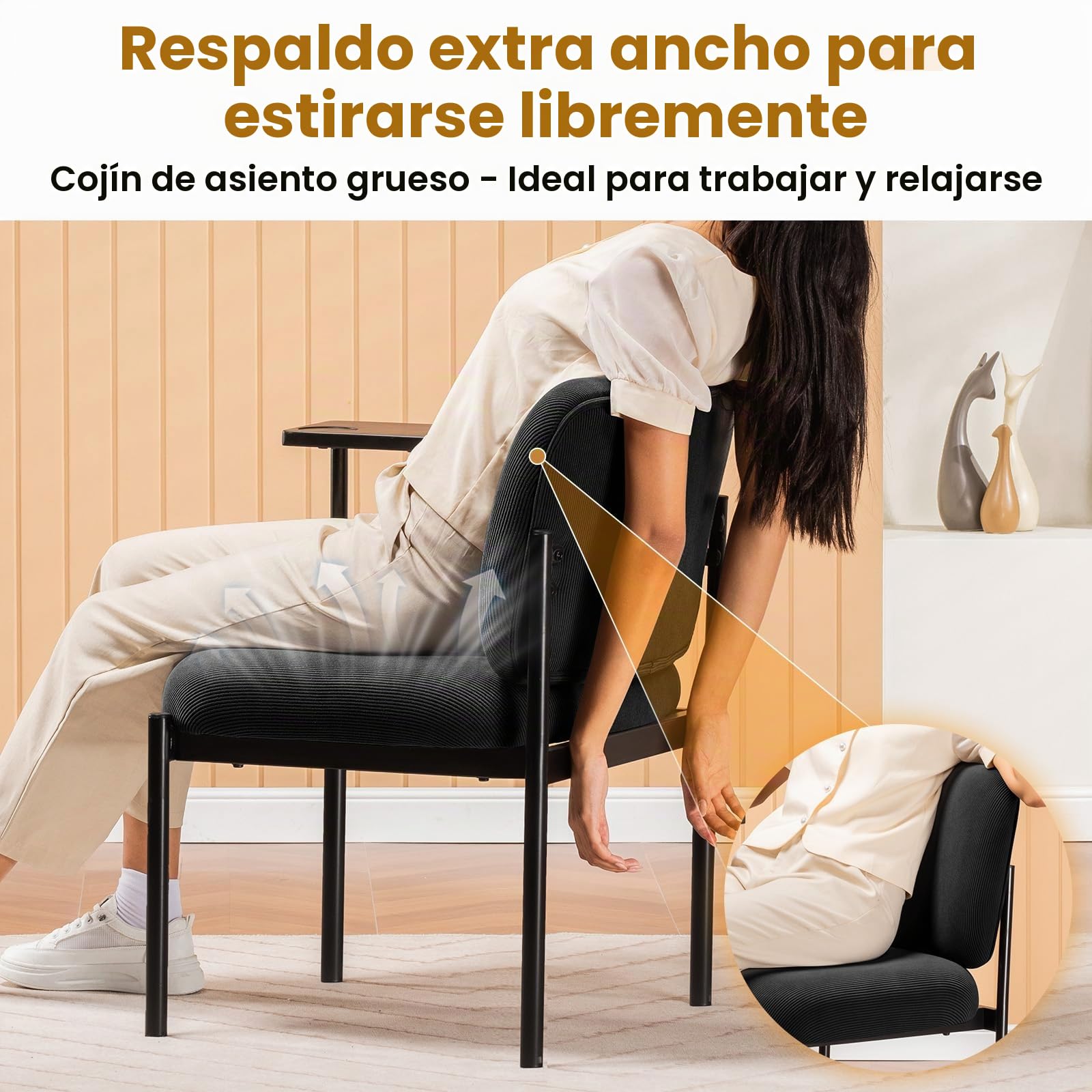 COMHOMA Sillón de Relax Moderno con Patas de Metal, sofá Individual para salón, Dormitorio, jardín, Color Negro