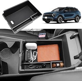 Coleya Centre Console Storage Box Compatible with Kia Sportage NQ5 2022 2023 2024 (AT), Sportage NQ5 Accessories Armrest Organiser, Centre Armrest Glove Box with Non-Slip Mat (Black)