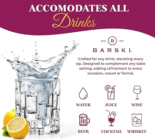 Miniatura 4 de Barski Vasos de whisky  Doble Old Fashioned Rocks Glass  Juego de 2 vasos de cristal DOF  para whisky  Bourbon  Agua  Bebidas  Vasos para beber  11