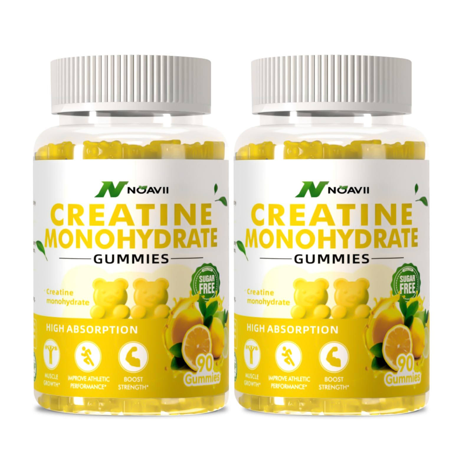 NOAVII Creatine Monohydrate Gummies 5000mg for Men & Women, Chewables Creatine Monohydrate for Muscle Strength, Muscle Builder, Energy Boost, Pre-Workout Supplement-180 Lemon Gummies