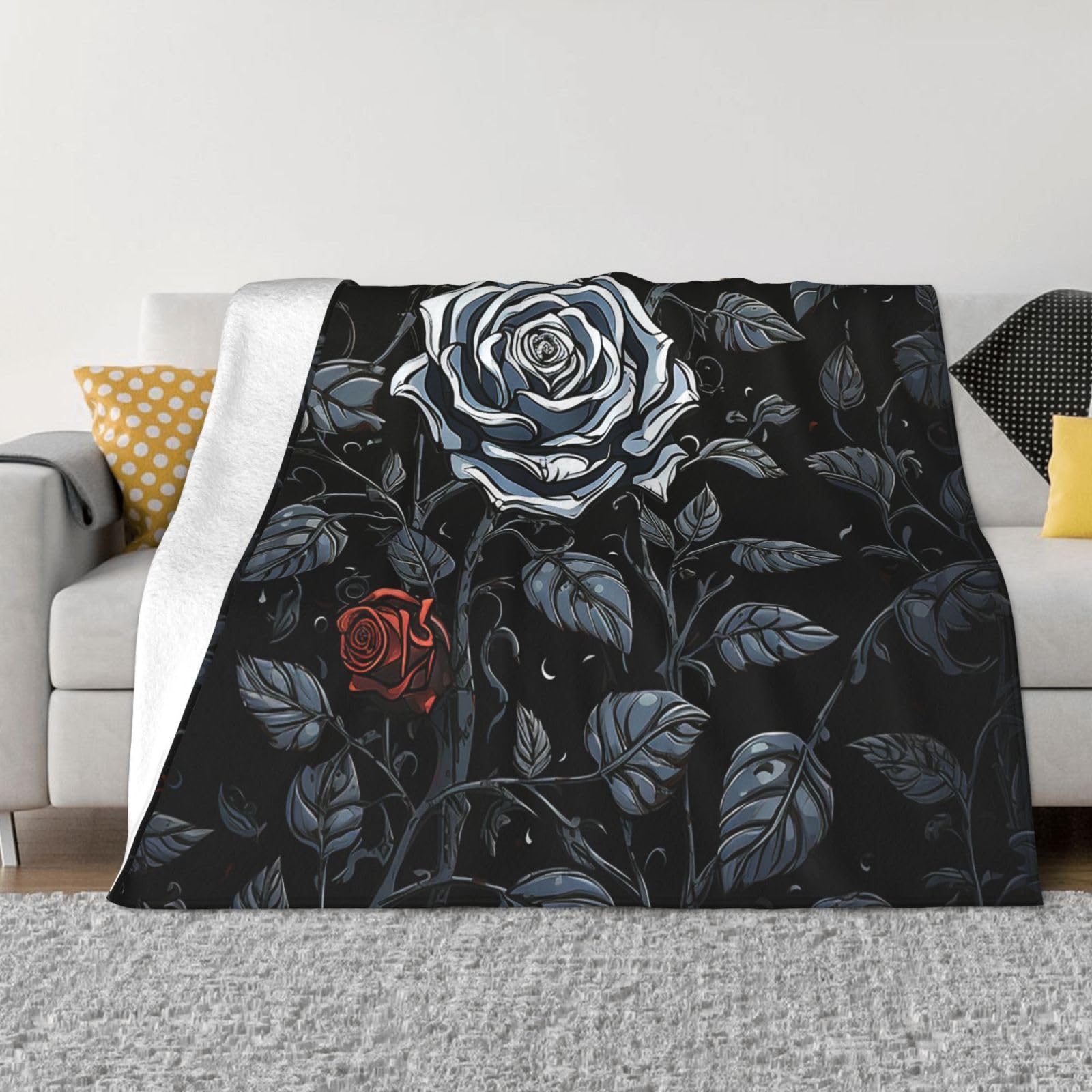 Fodpand Black Rose Gothic Flannel Blanket 50"X40" - Ultra-Soft Lightweight Throw Blanket For Bed, Sofa, And Couch - Luxury Air Conditioning Blankets - Cozy Warm Blankets For All Seasons