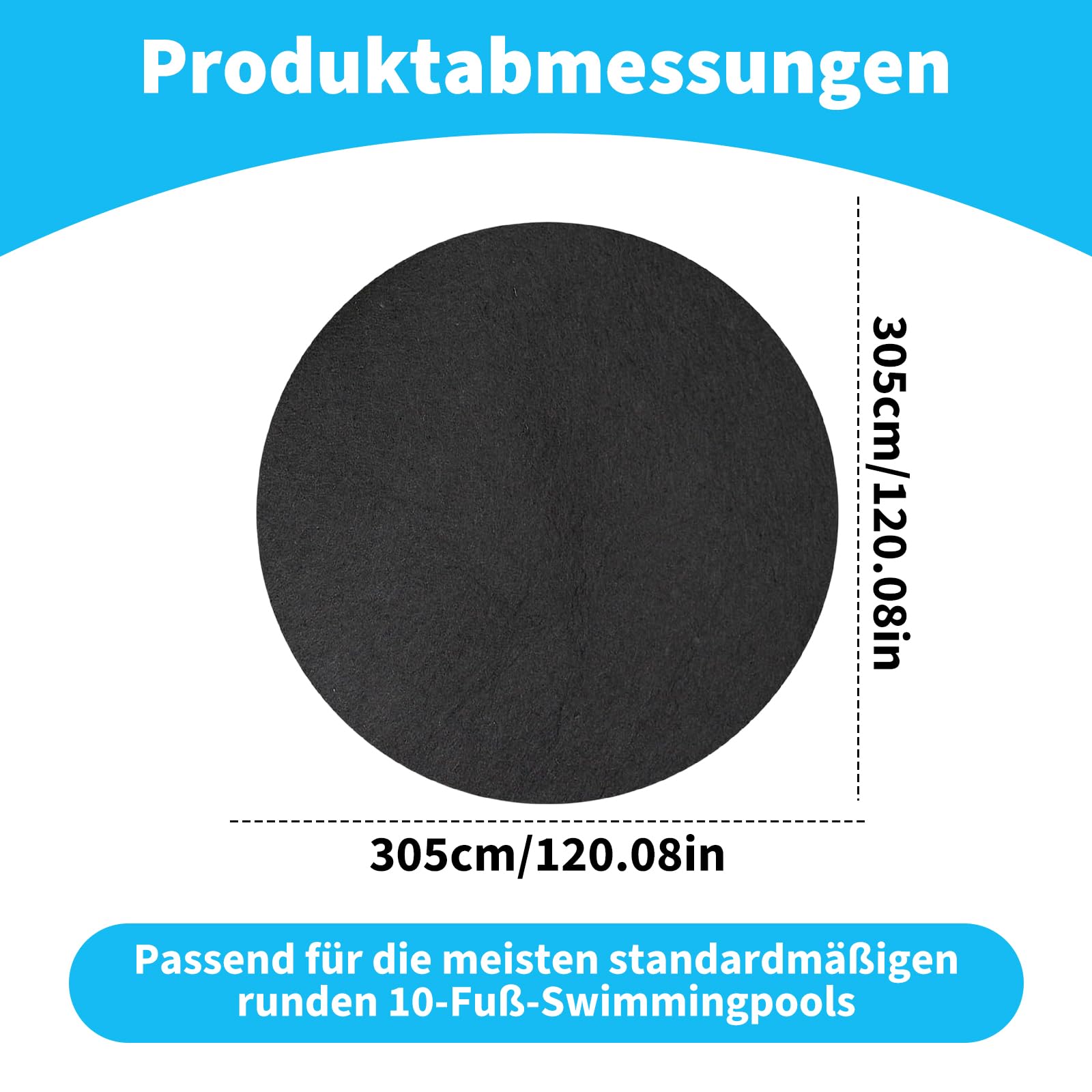 Pool Unterlage Outdoor Runden Bodenplane Pool Bodenschutzmatte Poolmatten Ø305cm Poolunterlage Swimmingpool Grundplatten-Schutz, rutschfest, Wärmeisolierung