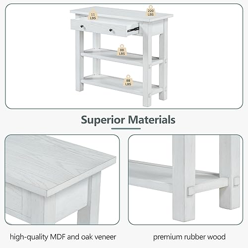 Miniatura 72 de Mesa consola rústica, mesa de sofá de 50 pulgadas de largo con 3 cajones y estante de almacenamiento abierto de 2 niveles, para sala de estar,