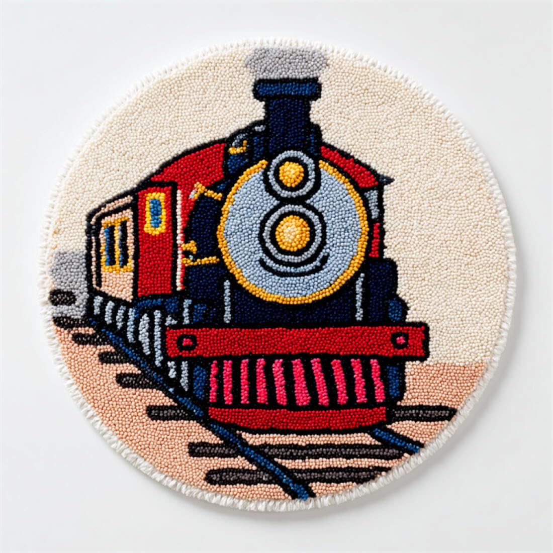 Rqwybcaxn DIY Latch Hook Rug Making Kits for Teens Crochet Hooks Set Vintage Train 80x80cm Round Tapestry with Crochet Hook Study Craft Gift