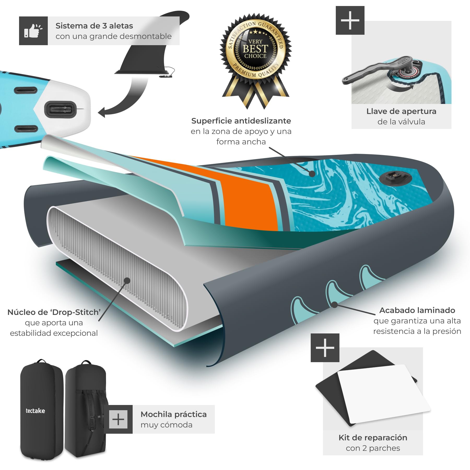 tectake® Tabla de Paddle Surf Hinchable