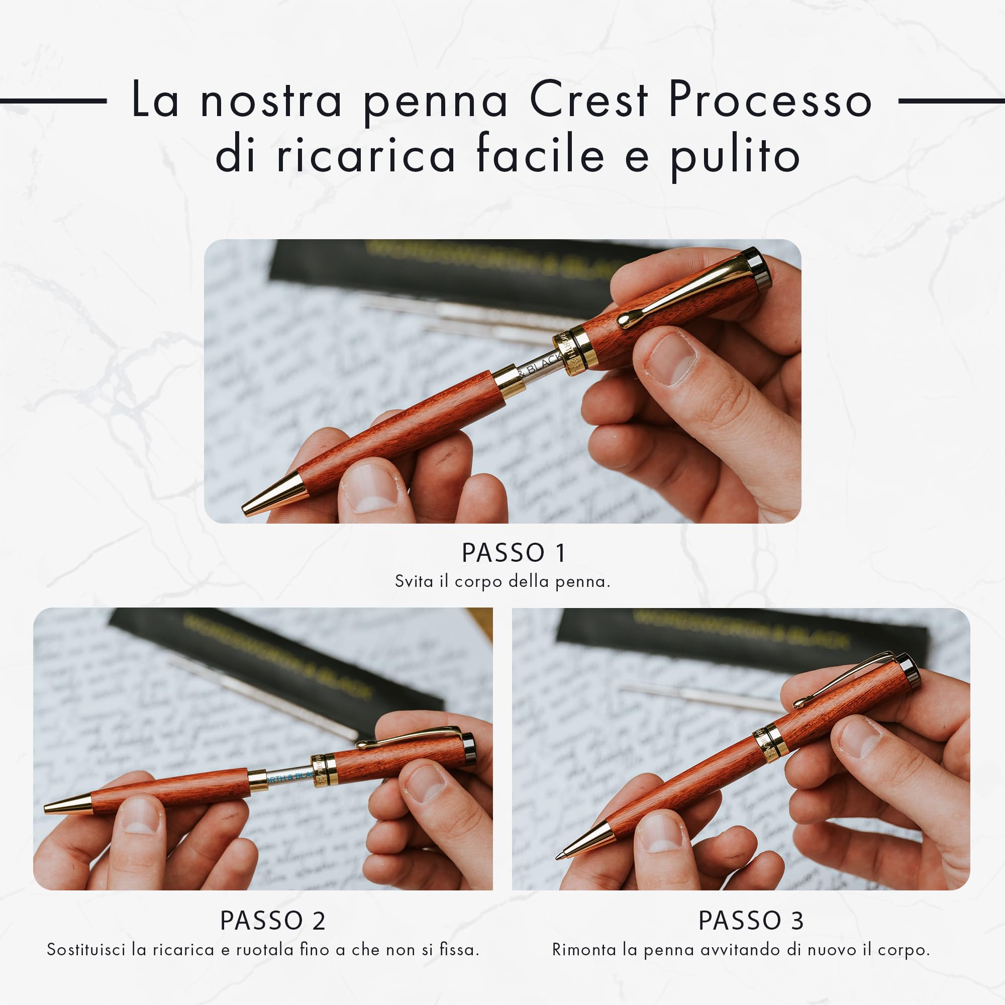 Wordsworth and Black Ballpoint Pen Set - Penna di lusso mozzafiato in bambù acero, finitura oro, ricaricabile, miglior penna per uomini & donne, ricarica d'inchiostro