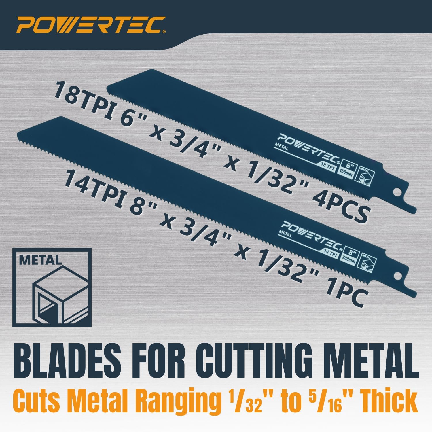 POWERTEC 10-Piece Reciprocating Saw Blades Set, Metal Cutting Sawzall Blades with Expandable Case for Plumbing Work and Cutting Metal & Wood with Nails (14404)