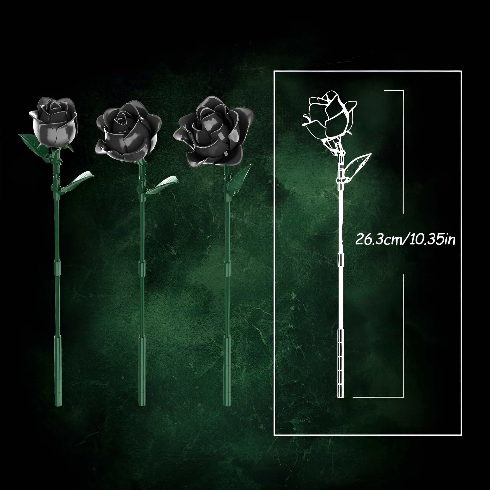 SymGrpu Black Roses Bouquet Building Set for Adults Flowers Botanical Collection Blocks Kit Toy - Image 3