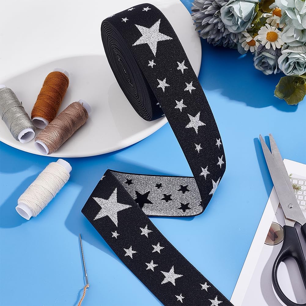 PH PandaHall Sewing Elastic Band, 40mm/1.57 Inch Wide Heavy Stretch Elastic Band 5 Yards Colored Elastic Spool Rope Printed with Stars Pattern for Sewing Wigs Waistband Underwear Pants Dress