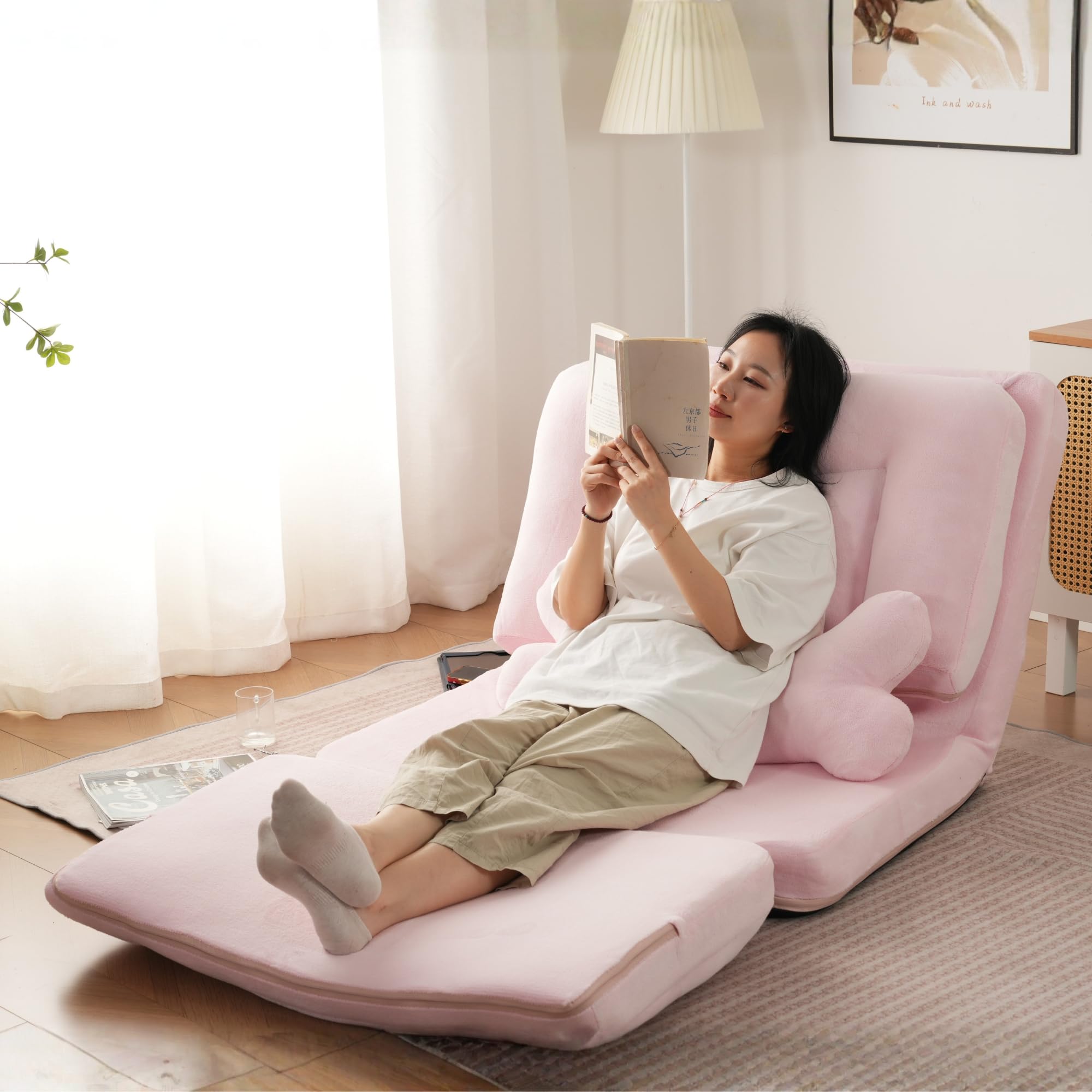 新品　ソファ　リクライニングソファ　フロアソファ　ソファー　ピンク Amazon｜ソファベッド フロアソファ 4WAY 幅約90cm 1人掛け 6段階