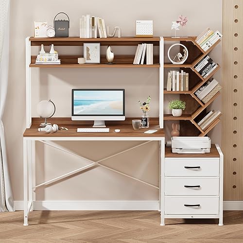 Miniatura 14 de Escritorio reversible para computadora con gabinete, escritorio de oficina en casa con cajones y estantería, escritorio de estudio de 52 pulgadas