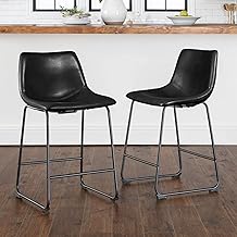 LEMBERI 26 inch Bar Stools Set of 2, Modern Counter Height Bar Stools, Faux Leather Barstool with Back and Metal Leg, Armless Dining Chairs for Kitchen Island Pub Living Room (Black, 2pcs 26")