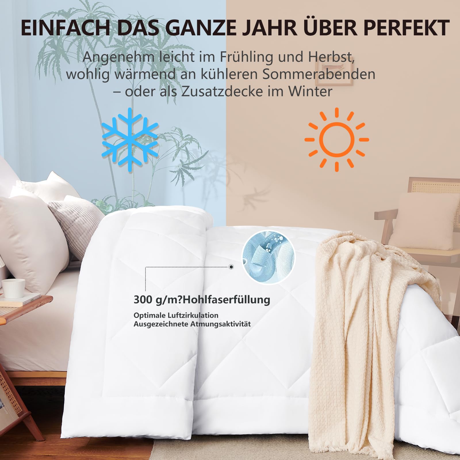 WAVVE Piumino Letto Matrimoniale Quattro 4 Stagioni 260x240 cm - Piumone 240x260 Invernale Autunnale - Trapunta 260 x 240 in Microfibra Sintetica, Bianco