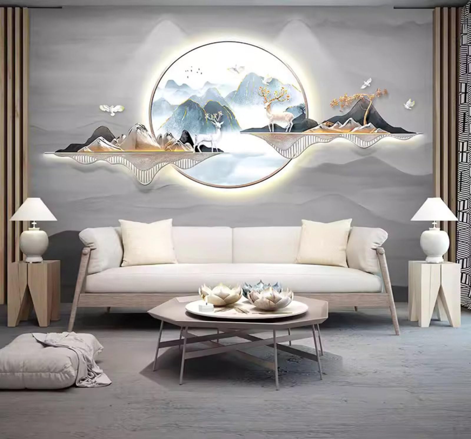 XLMING Three Dimensional Relief Landscape Reindeer Artistic Atmosphere 3D Wallpaper Luxury Silk Study Dining Feature Sofa Grey Bedroom Living Room Tv Decorative Wall-300cm×210cm