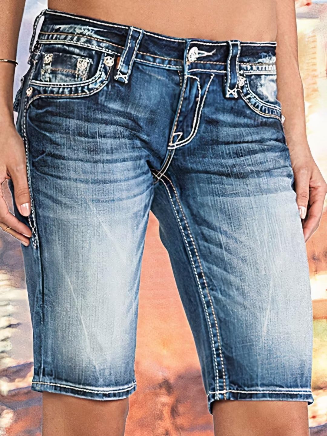 Flamingals Women's Button Fly Ripped Denim Shorts Without Belt Mid Waist Casual Shorts - Image 3