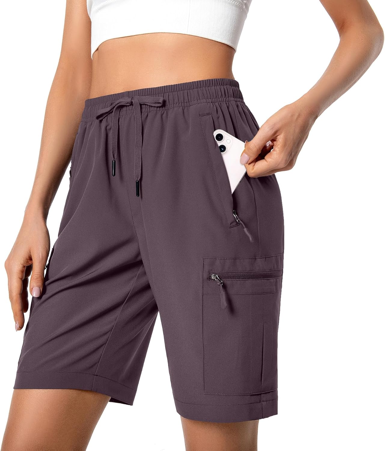 Women's Lightweight Hiking Cargo Shorts Quick Dry Athletic Shorts for Camping Travel Golf with Zipper Pockets Water Resistant