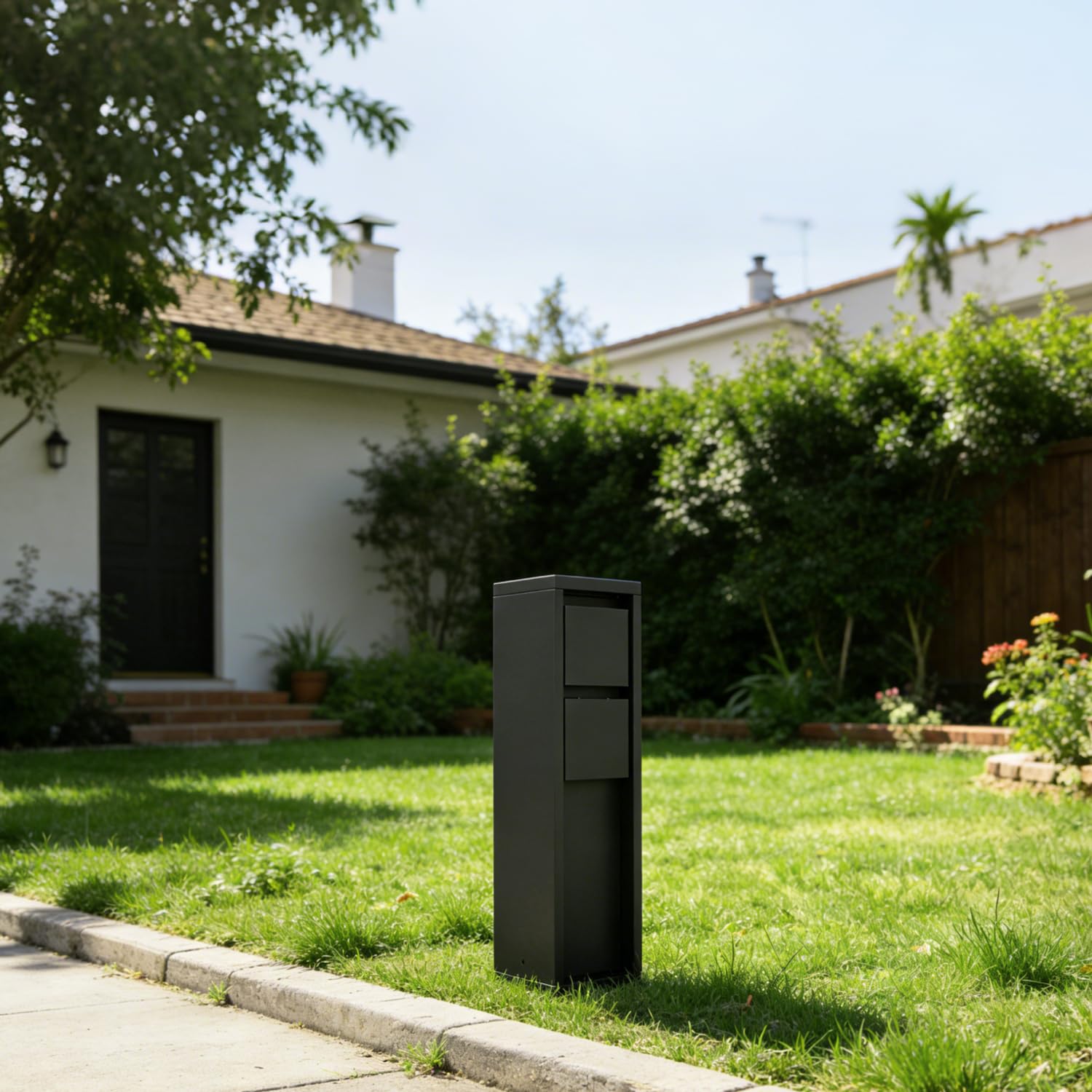 LUTEC Außensteckdose Mains 2-Fach Stromverteiler in Schwarz, IP54 wetterfest, 3500 Watt, eckig,‎8x8x31 cm, Steckdosensäule, Mehfachsteckdose, Steckdosenverteiler, Garten Steckdose Aussen