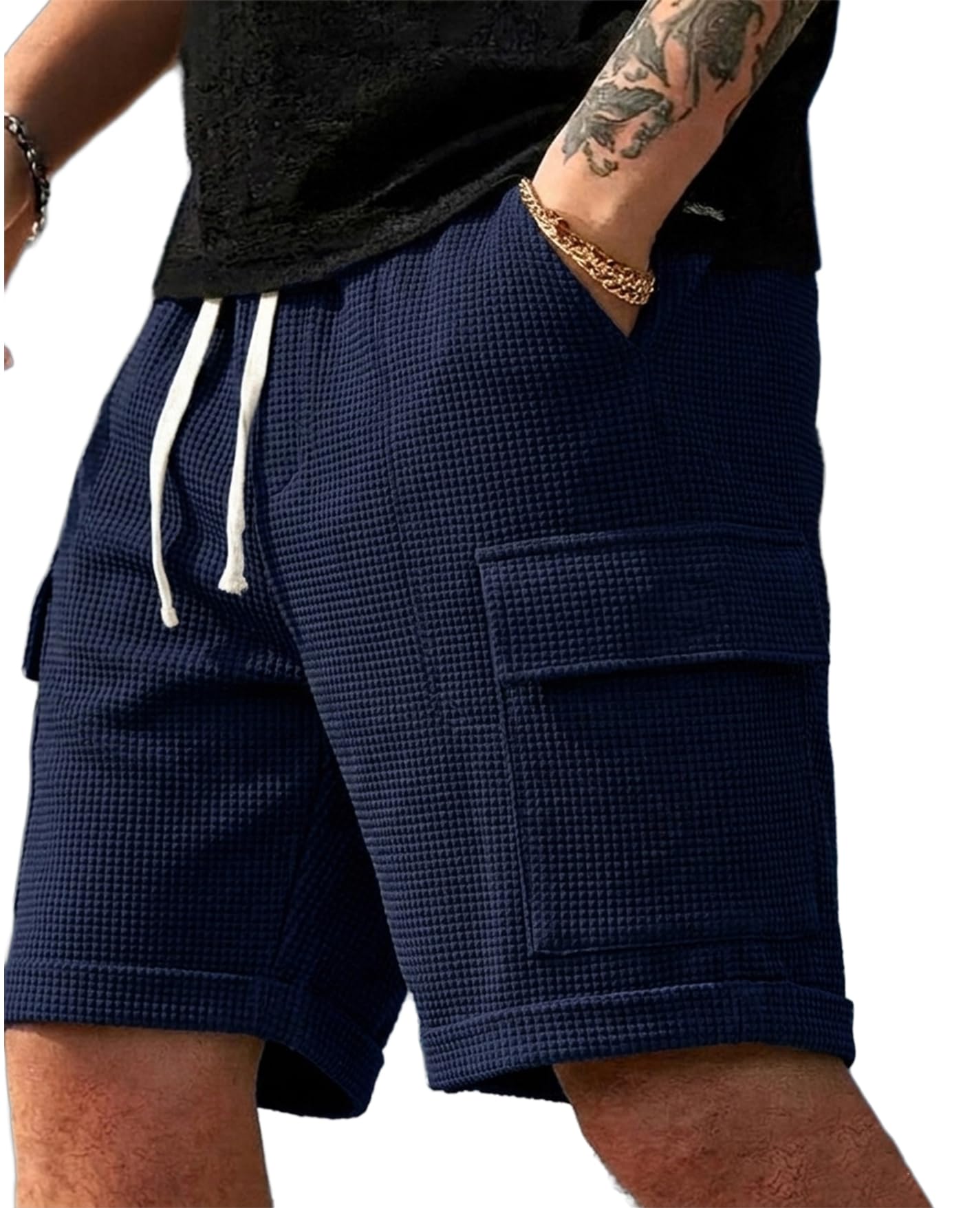Men Solid Drawstring Waist Casual Knee Length Boxers ||Solid Men Blue Basic Boxers-picture-20