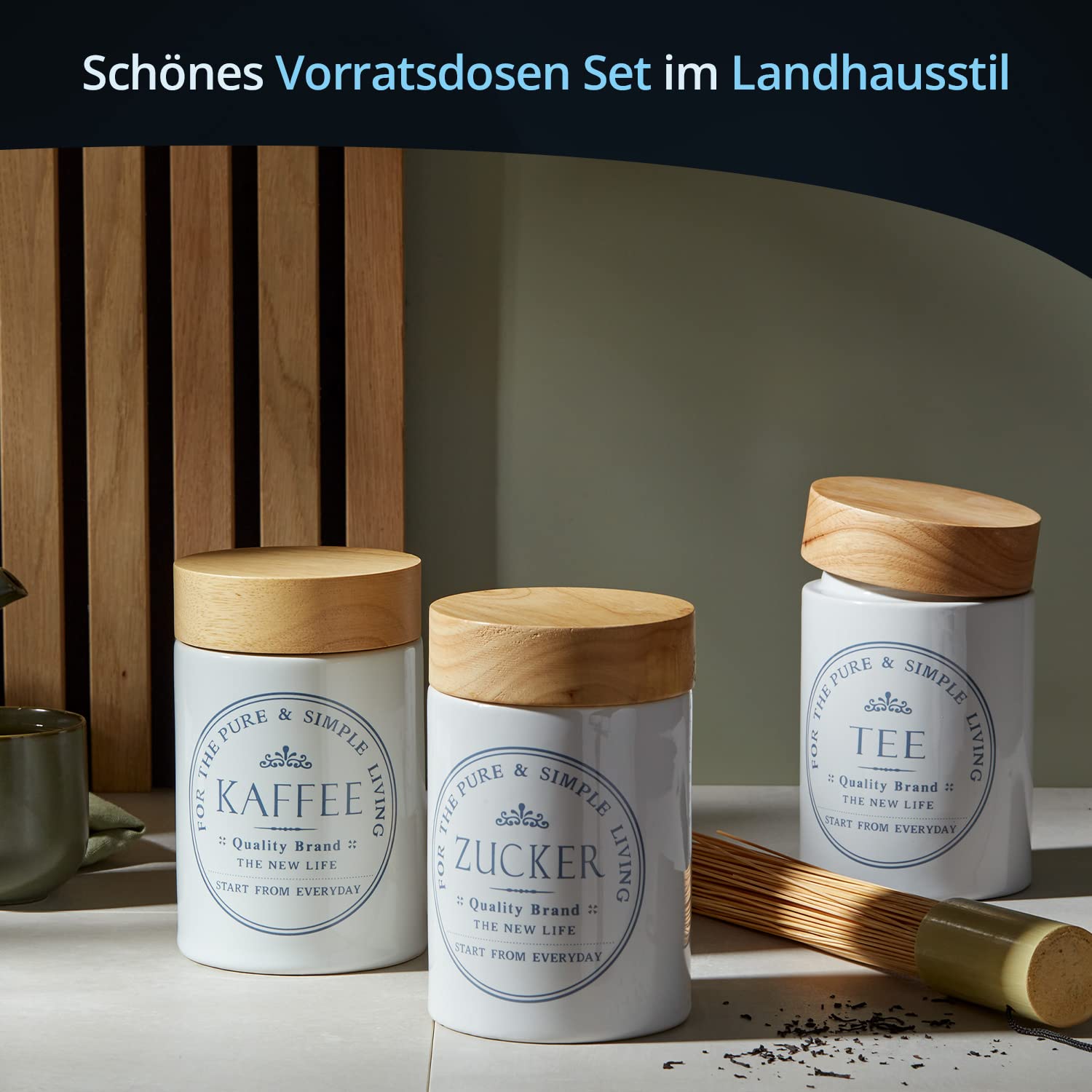 KHG Vorratsdosen Kaffee Tee Zuckerbehälter je 1 L, luftdicht, für Zuhause