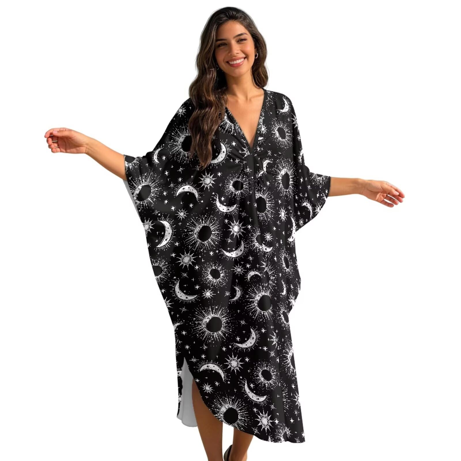 Poceacles Traje de baño de verano para mujer, talla grande, vestido caftán, para descansar, playa, mangas de murciélago, trajes casuales