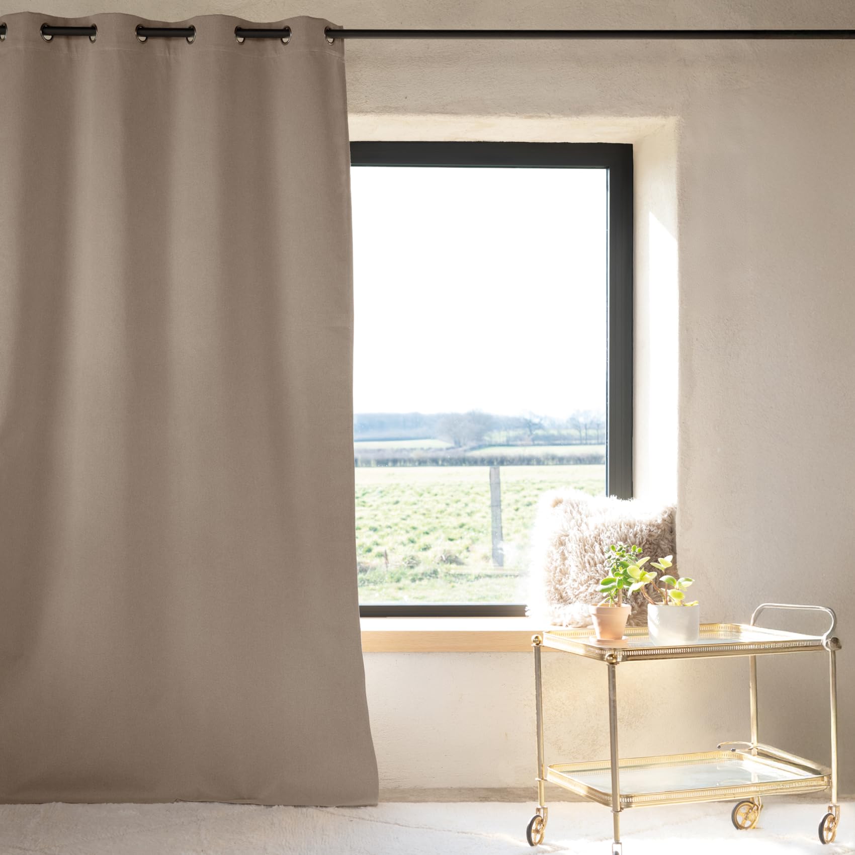100% termiczna zasłona zaciemniająca - poliester - izolacja akustyczna i termiczna - do sypialni, salonu, biura - 160 x 240 cm - Szarobrązowa