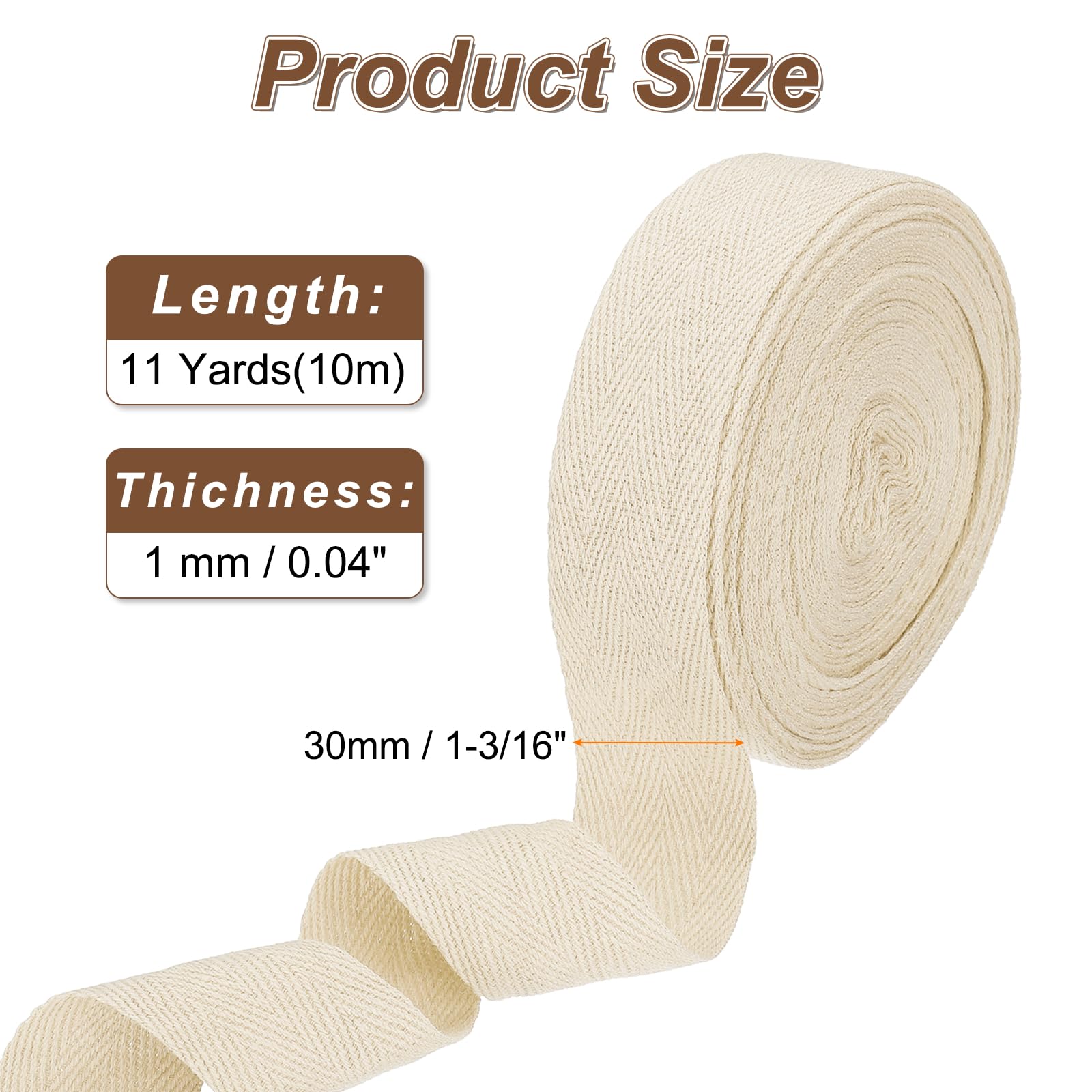 QUARKZMAN Nastro in Tela di Cotone A Spina di Pesce 30mm x 10 Metri Rollo di Nastro A Binda per Cucito Fai da Te Regalo Imballaggio, Beige