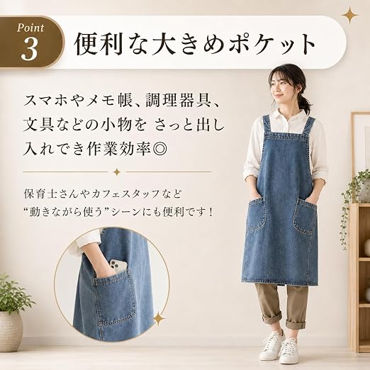Amazon.co.jp: [ARENT] エプロン 保育士 仕事 家事 デニム かぶるだけ 