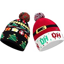 Christmas Hat 2 Pack Light Up Knitted Beanie Hat Xmas Santa Holiday Cap LED Lights