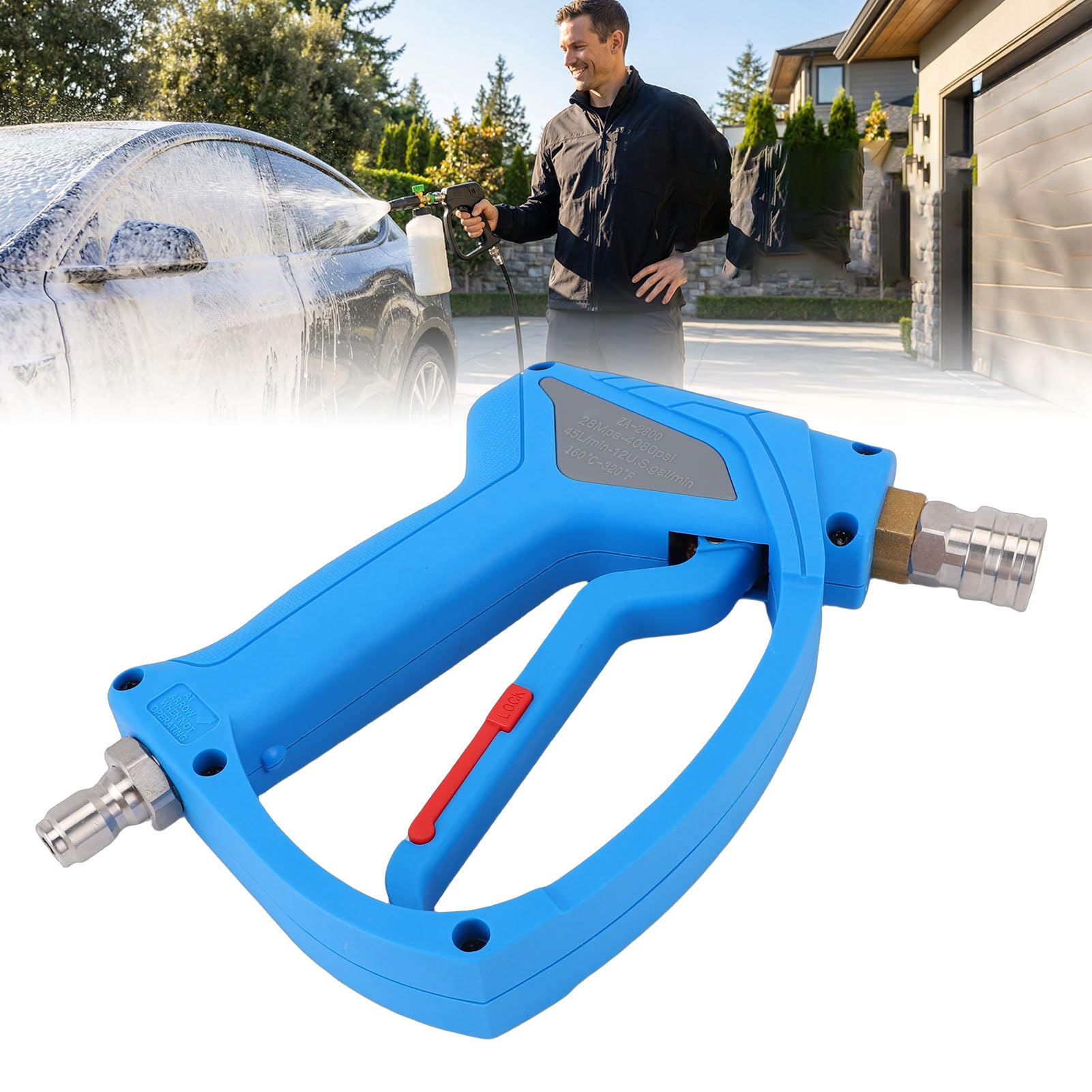 Myjka ciśnieniowa Leatikall Krótki pistolet z krętlikiem 3/8 cala z gwintem M22-14 mm 2 adaptery 1 dysza do myjni samochodowej