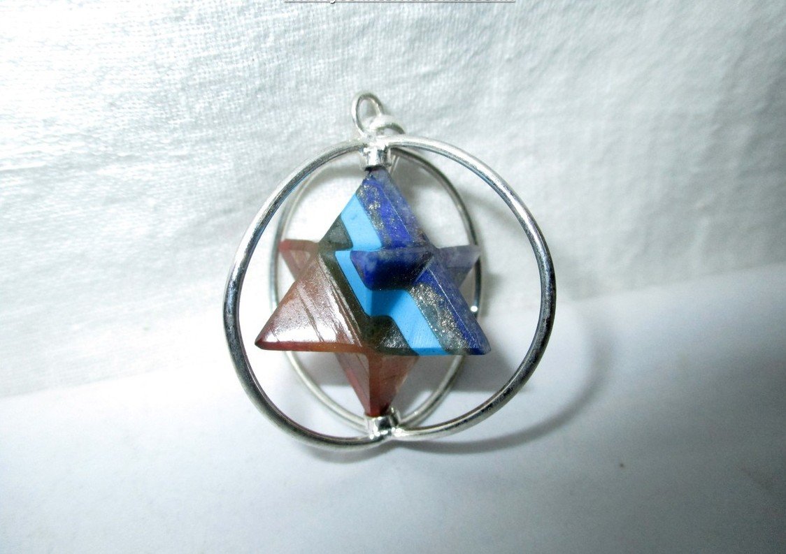 Jet Chakra Star Spinning Merkaba Pendant Crystal Metaphysical Spiritual Chakra Balancing Divine Gift Love Pagan Blessings Luck w/Pouch