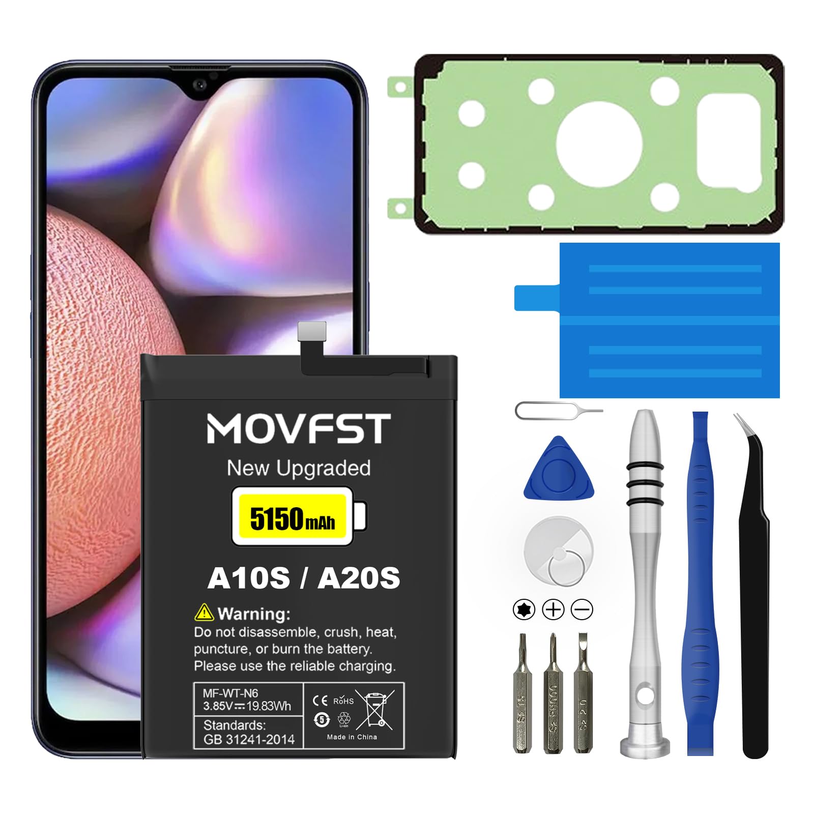 Replacement Battery for Samsung Galaxy A10S,5150mAh High Capacity Battery Fit for Samsung Galaxy A10S A20S A21 Model SM-A107M SM-A107F/DS SM-A107M/DS with Repair Tool Kits,MF-WT-N6