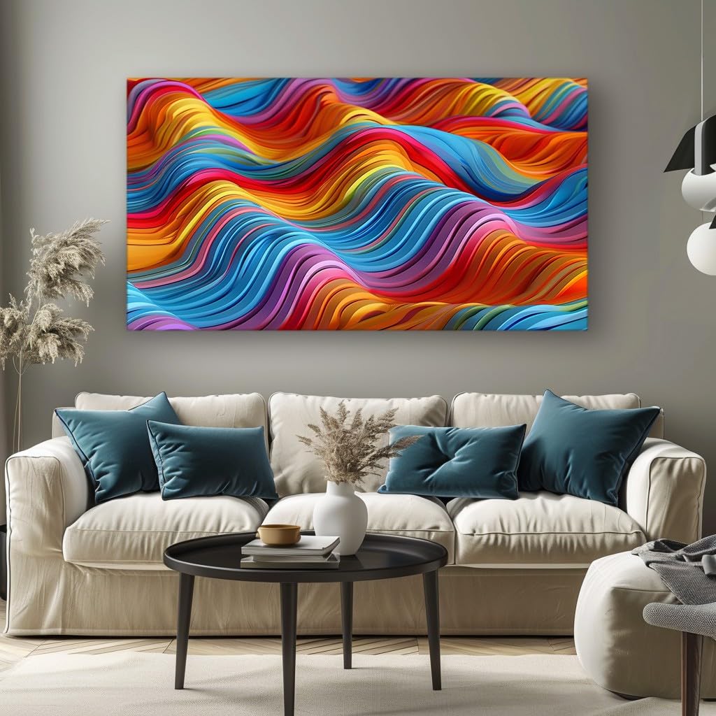 MKBKLI Abstract Canvas Wall Art for Living Room Colorful Geometric Line Paintings for Bedroom, Office, Kitchen - Home Decor Pictures, 70x140cm