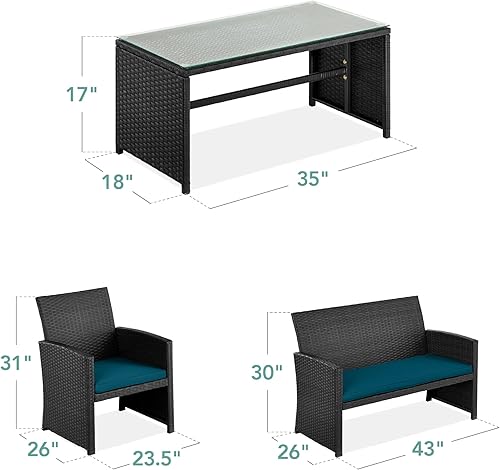 Miniatura 25 de Best Choice Products Juego de muebles de conversación de patio de mimbre al aire libre de 4 piezas para patio trasero con mesa de café, cojines de