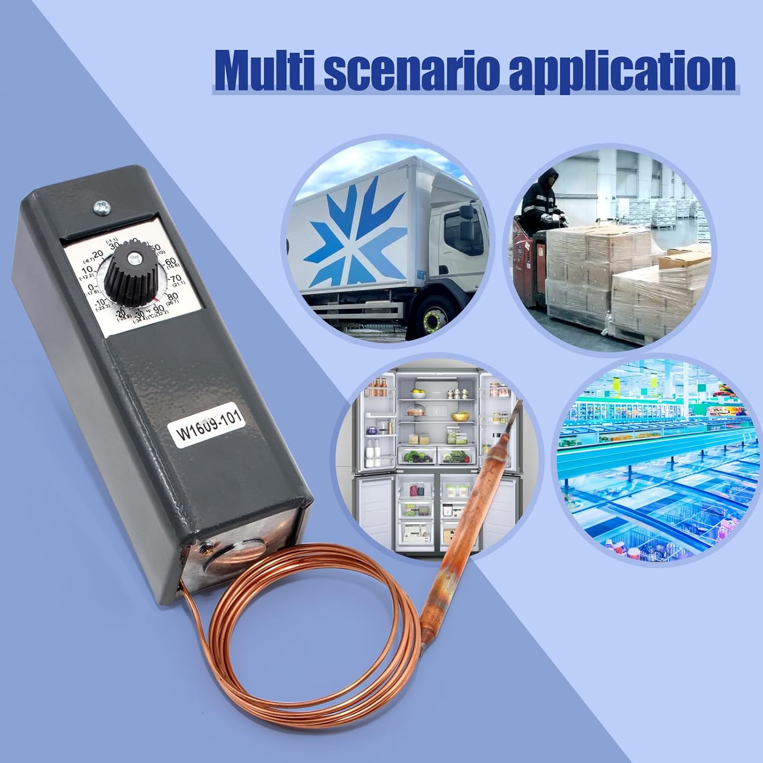 W1609-101 TH-1609 Refrigeration Thermostat Temperature Controller, -30°F to 90°F (-34°C to 32°C), 5 Ft Capillary, Remote Bulb Type