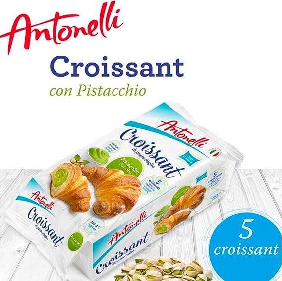 Antonelli Italian Croissants Mixed Flavour Bundle – Chocolate, Pistachio & Strawberry (3 Packs, 15 Individually Wrapped Croissants) | Soft Sweet Breakfast Pastry Snack Variety Pack