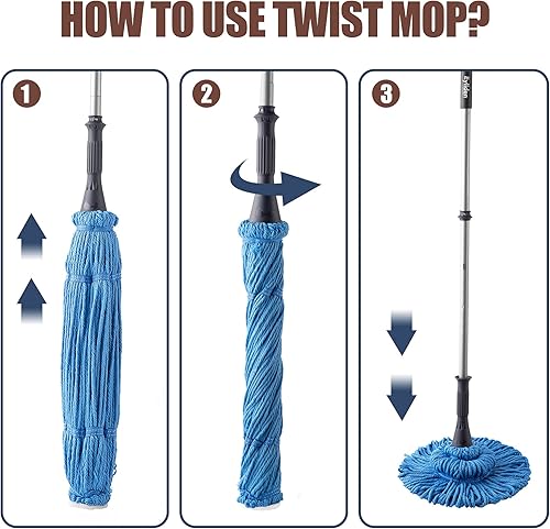 Miniatura 20 de Eyliden Trapeador con 2 cabezales reutilizables, fácil de escurrir, con mango largo de 57.5 pulgadas, trapeadores húmedos para limpieza de pisos