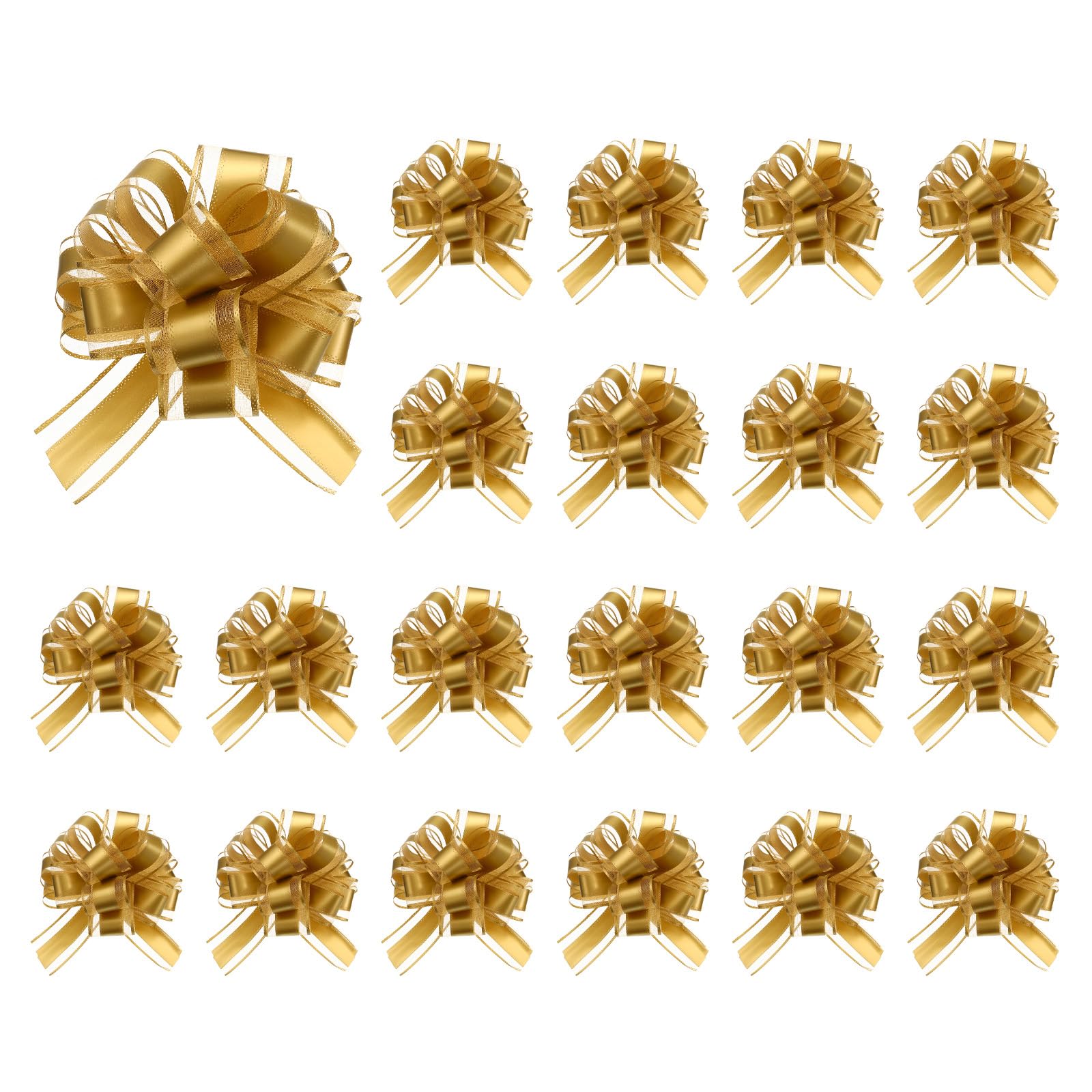 Nœuds dorés à tirer 16 cm en ruban double couche pour emballage cadeau et paniers
