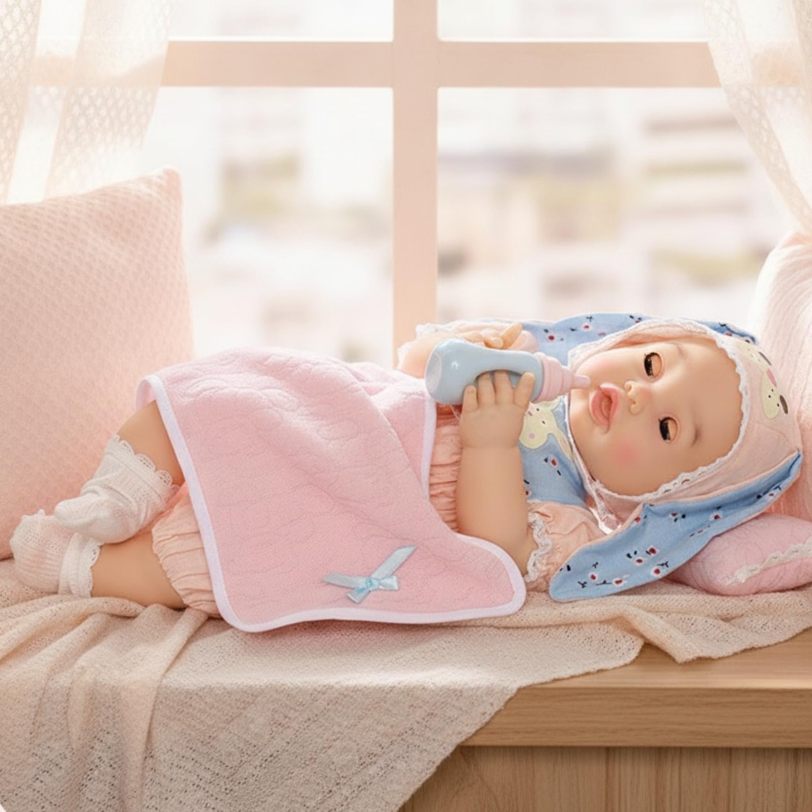 Poupée Bébé avec Tétine Interactif Bébé Jouet avec Couverture Qui Parle Poupée Interactive pour Enfants, Tout-Petits