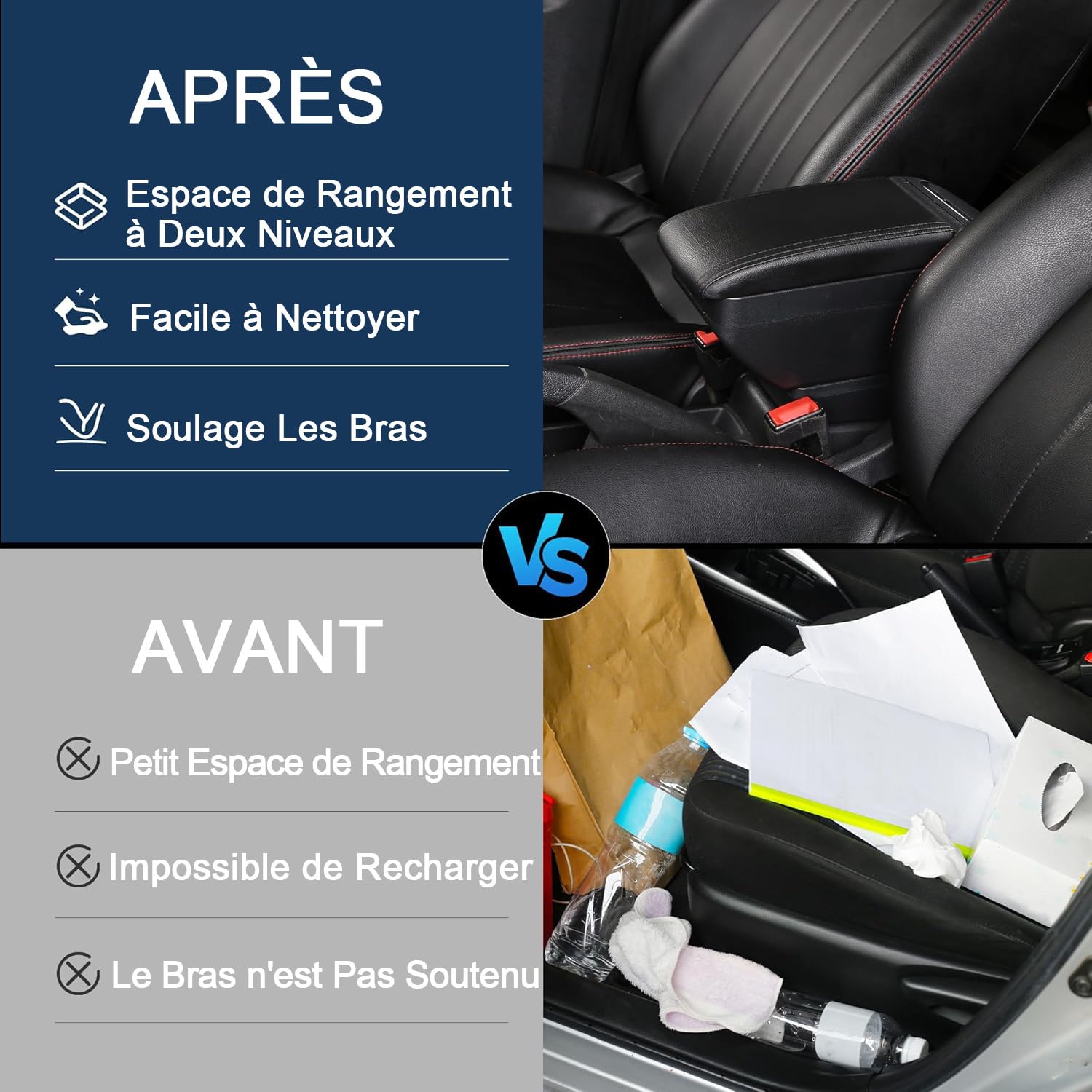 Pour Peugeot Partner tepee Accoudoirs Boîte de rangement centrales Consoles main avec porte gobelets nori