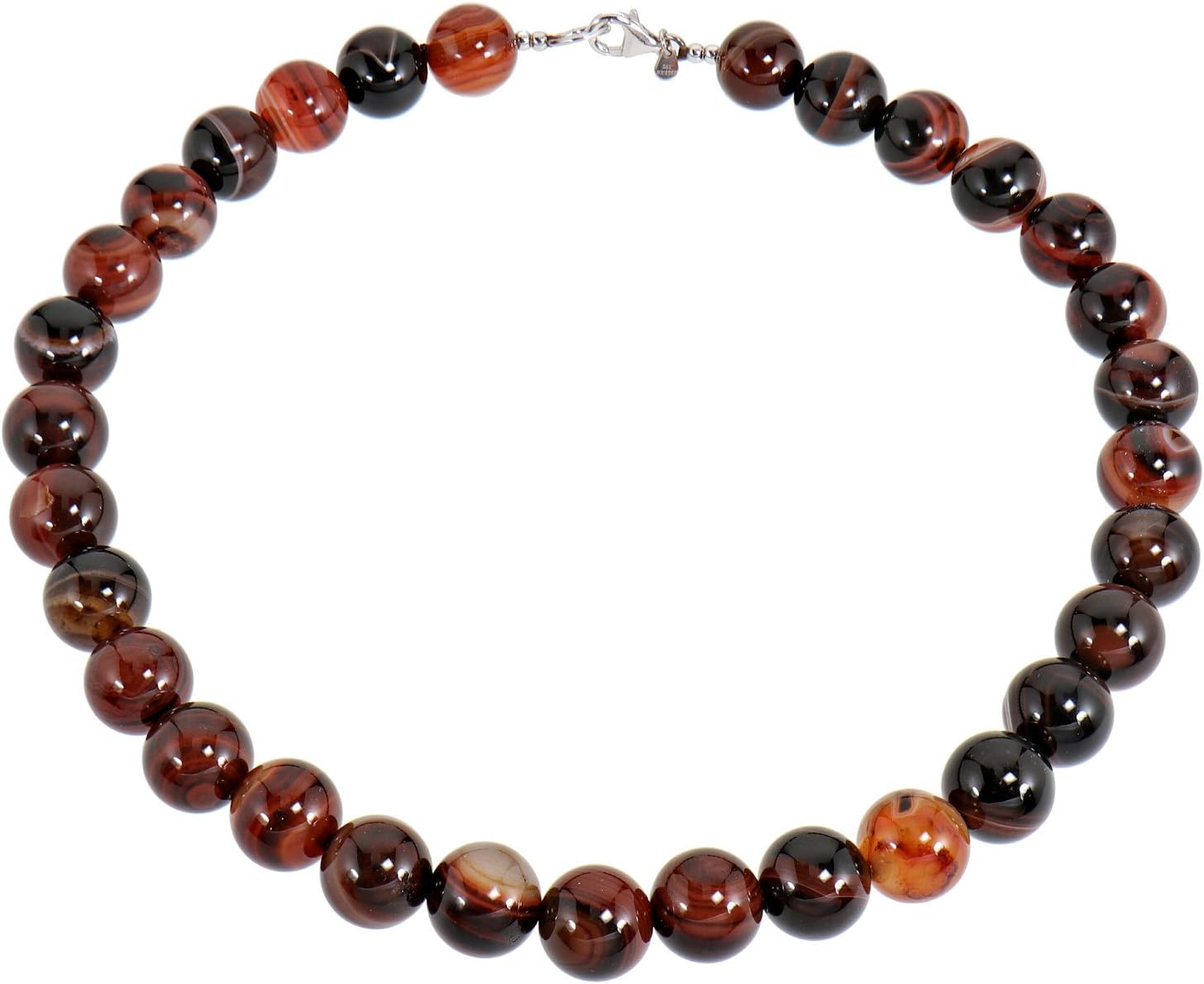 Yvesse Women's Necklace Necklace for Women Girls Mothers Rhodium Plated 925 Sterling Silver Agate Multi-Coloured Red Brown Gift