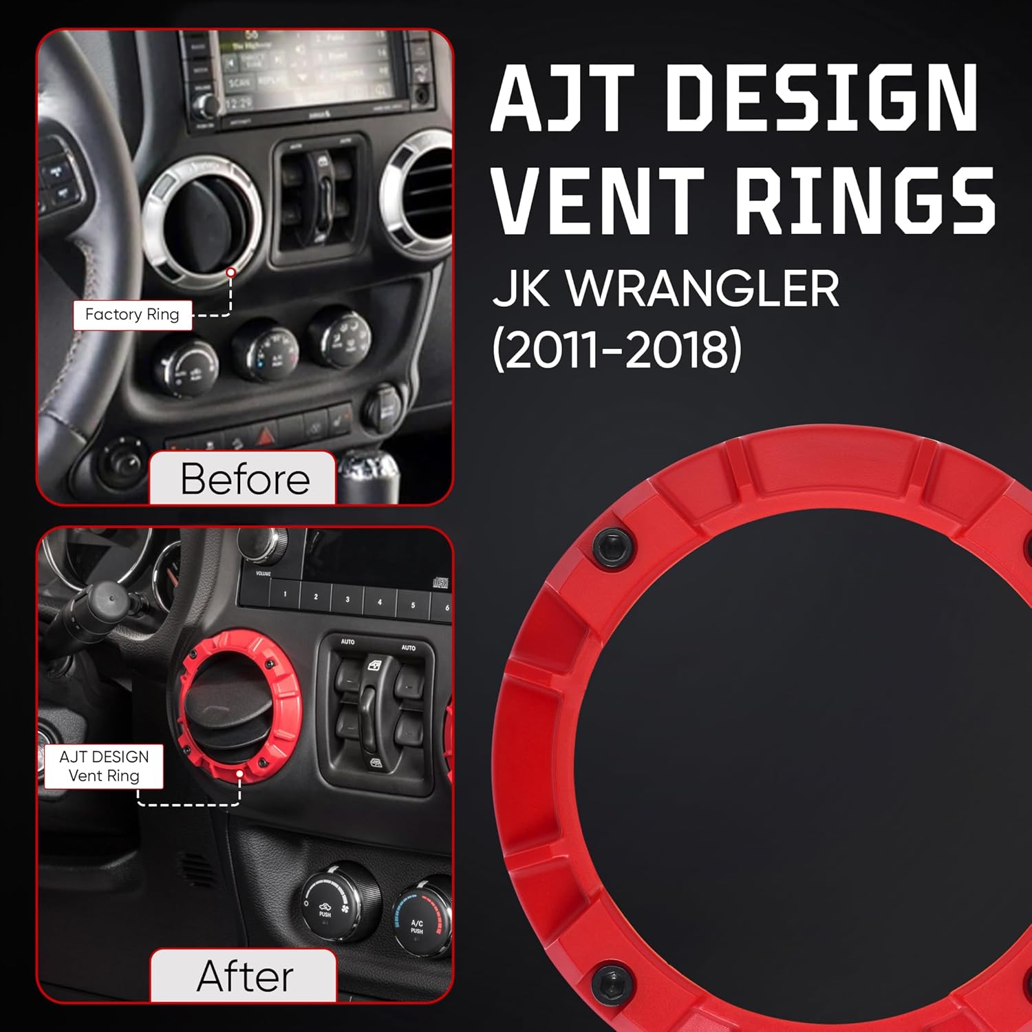 AJT DESIGN Vent Rings (2011-2018 Wrangler JK) - RED